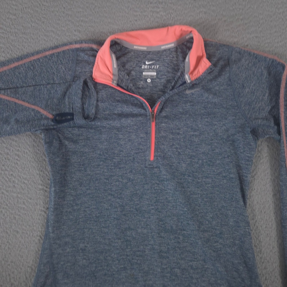 Nike Top Womens Small Blue Element 1/4 Zip Running Stretch Heathered Thumbholes